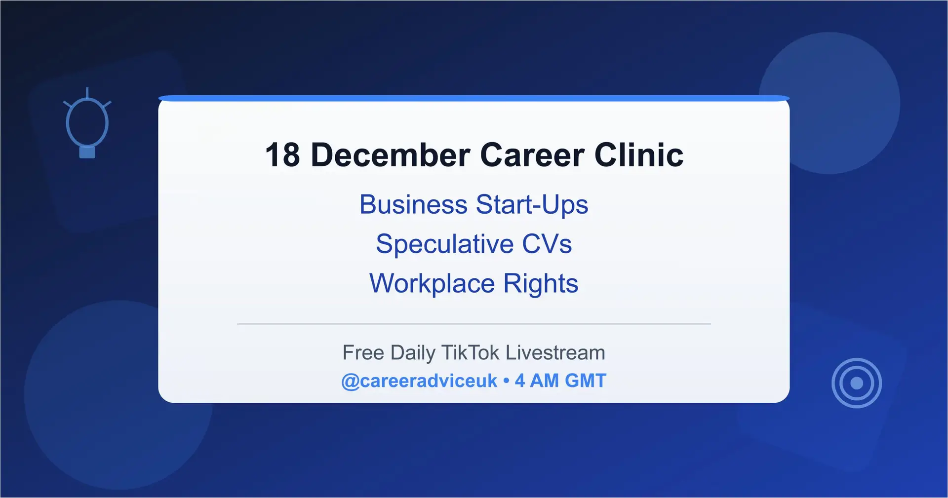 UK career advice livestream summary December 2025 small business guidance speculative CV applications